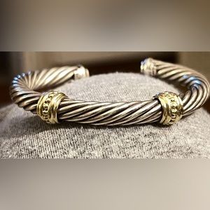 DAVID YURMAN STERLING SILVER 14K GOLD CABLE
STATION CUFF BRACELET